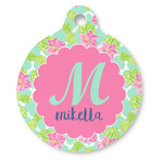 Preppy Hibiscus Round Pet ID Tag (Personalized)