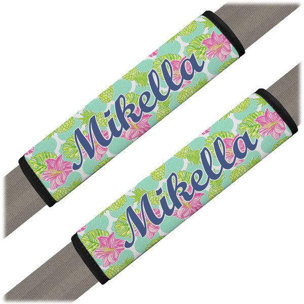 Custom Preppy Hibiscus Seat Belt Covers (Set of 2) (Personalized)