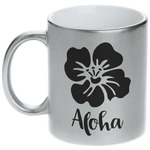 Preppy Hibiscus Metallic Silver Mug (Personalized)