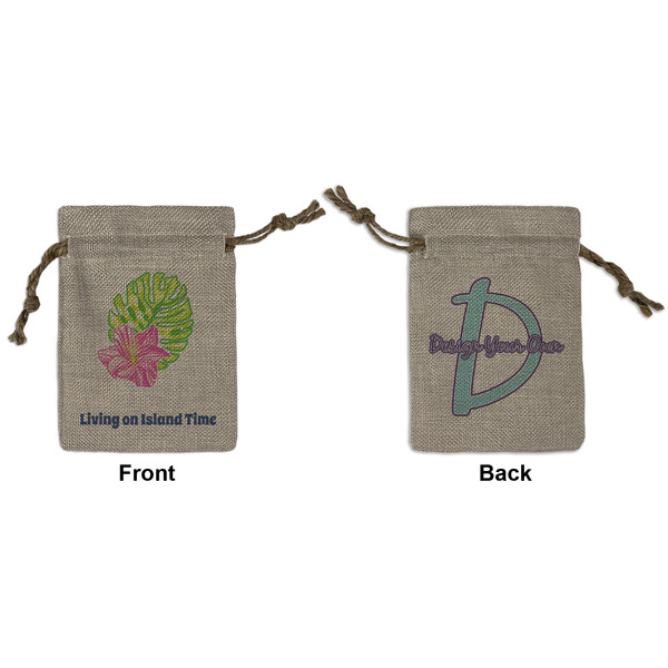 Custom Preppy Hibiscus Small Burlap Gift Bag - Front & Back (Personalized)