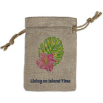 Preppy Hibiscus Small Burlap Gift Bag - Front (Personalized)