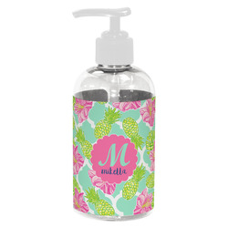 Preppy Hibiscus Plastic Soap / Lotion Dispenser (8 oz - Small - White) (Personalized)