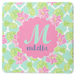 Preppy Hibiscus Square Rubber Backed Coaster (Personalized)