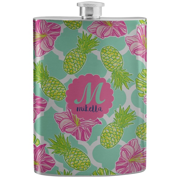 Custom Preppy Hibiscus Stainless Steel Flask (Personalized)