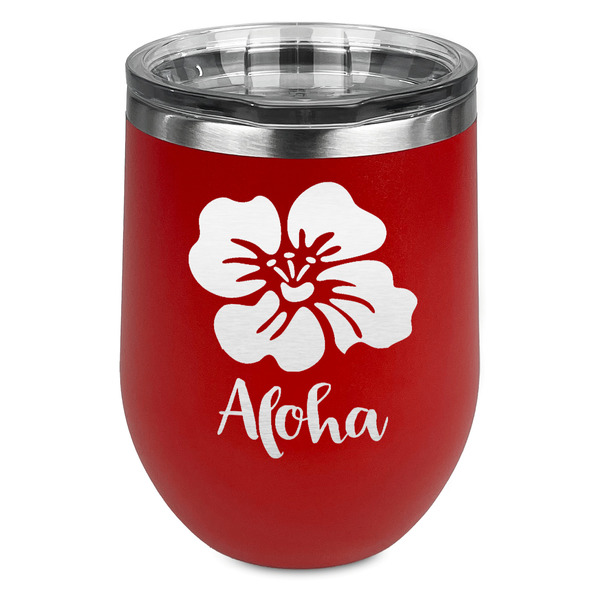 Custom Preppy Hibiscus Stemless Stainless Steel Wine Tumbler - Red - Double Sided (Personalized)