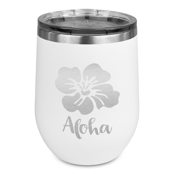 Custom Preppy Hibiscus Stemless Stainless Steel Wine Tumbler - White - Single Sided (Personalized)