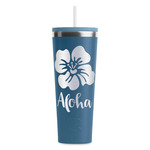 Preppy Hibiscus RTIC Everyday Tumbler with Straw - 28oz - Steel Blue - Double-Sided (Personalized)