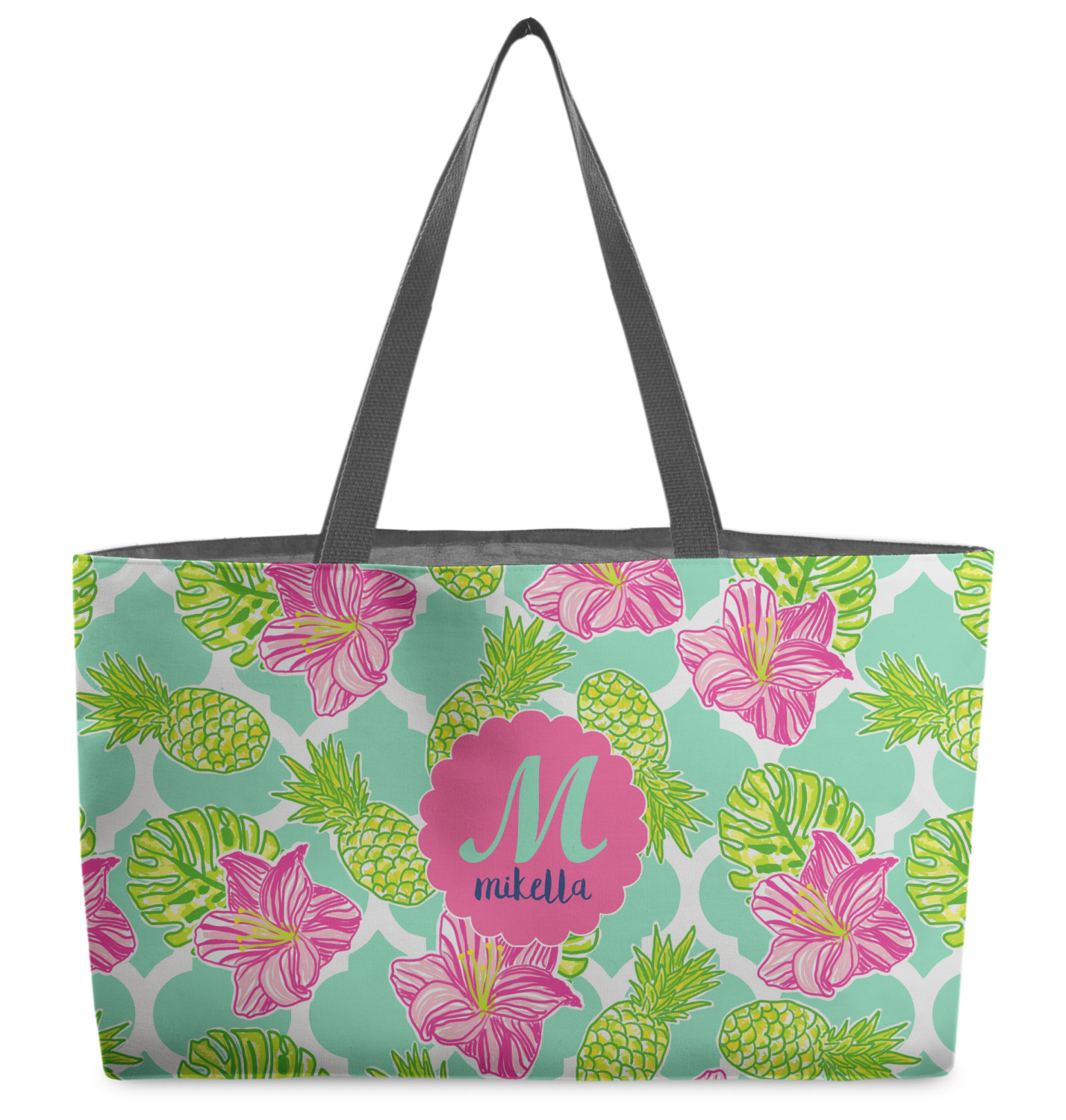Beach Bag – Hibiscus with Tan Stripe – Newt at the Royal