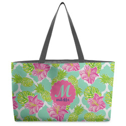 Preppy Hibiscus Beach Totes Bag - w/ Black Handles (Personalized)
