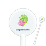 Preppy Hibiscus 5.5" Round Plastic Stir Sticks - White - Single Sided (Personalized)