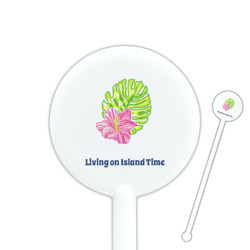 Preppy Hibiscus 5.5" Round Plastic Stir Sticks - White - Double Sided (Personalized)
