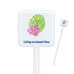 Preppy Hibiscus Square Plastic Stir Sticks - Single Sided (Personalized)