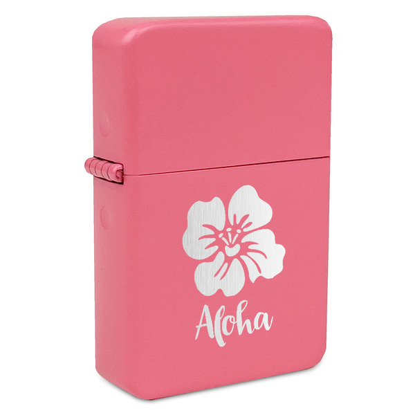 Custom Preppy Hibiscus Windproof Lighter - Pink - Single Sided & Lid Engraved (Personalized)