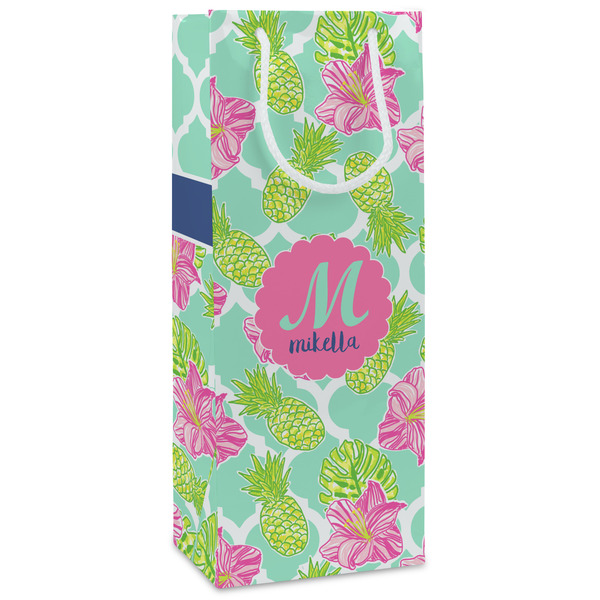 Custom Preppy Hibiscus Wine Gift Bags - Matte (Personalized)