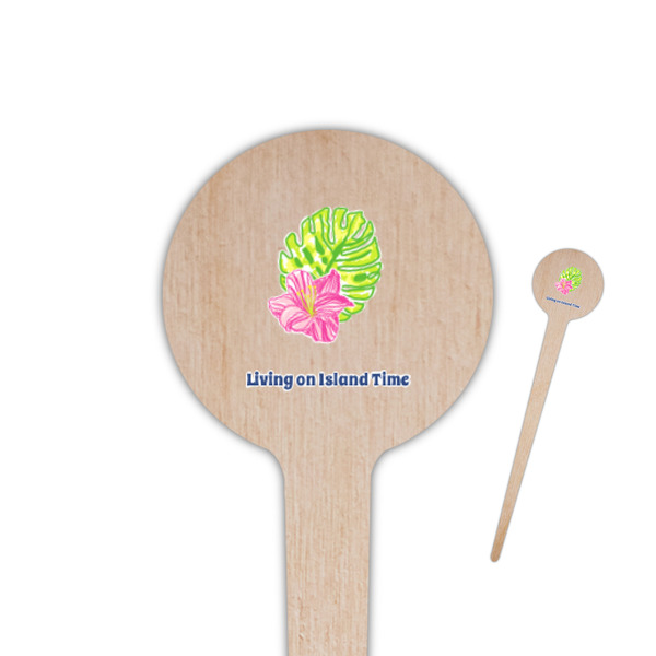 Custom Preppy Hibiscus 4" Round Wooden Food Picks - Double Sided (Personalized)