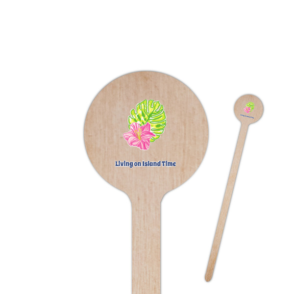 Custom Preppy Hibiscus 7.5" Round Wooden Stir Sticks - Single Sided (Personalized)