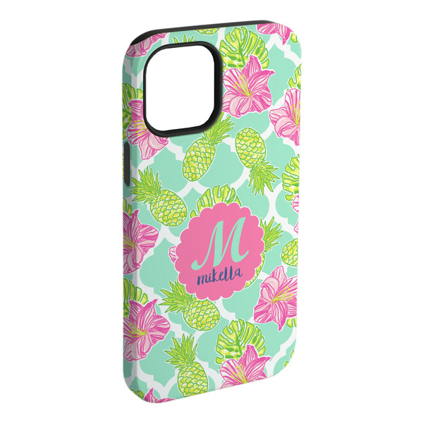 Custom Preppy Hibiscus iPhone Case - Rubber Lined - iPhone 15 Plus (Personalized)