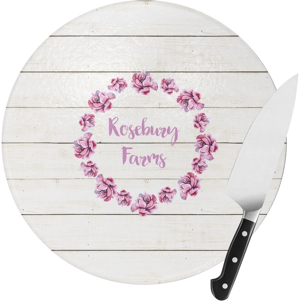 Custom Farm House Round Glass Cutting Board - Small (Personalized)