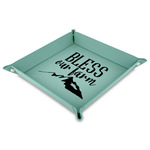 Farm House Faux Leather Dice Tray - 9" x 9"  - Teal