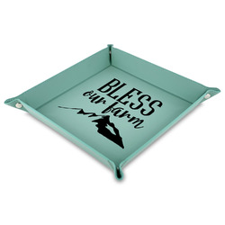 Farm House 9" x 9" Teal Faux Leather Valet Tray