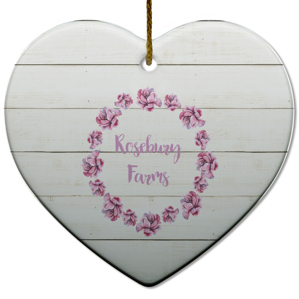 Custom Farm House Heart Ceramic Ornament w/ Name or Text