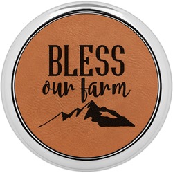 Farm House Leatherette Round Coaster w/ Silver Edge - Single or Set