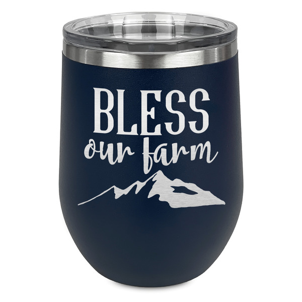 Custom Farm House Stemless Stainless Steel Wine Tumbler - Navy - Double Sided (Personalized)