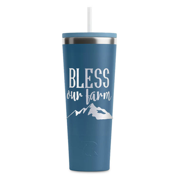 Custom Farm House RTIC Everyday Tumbler with Straw - 28oz - Steel Blue - Double-Sided (Personalized)