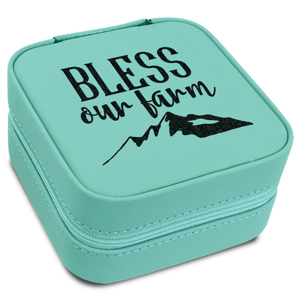 Custom Farm House Travel Jewelry Box - Teal Leather