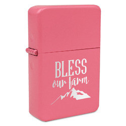 Farm House Windproof Lighter - Pink - Double Sided & Lid Engraved