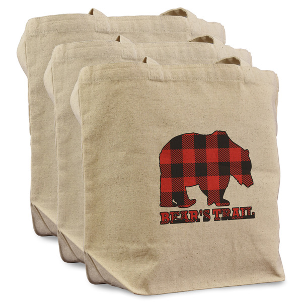 Custom Lumberjack Plaid Reusable Cotton Grocery Bags - Set of 3 (Personalized)