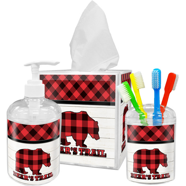 Custom Lumberjack Plaid Acrylic Bathroom Accessories Set w/ Name or Text