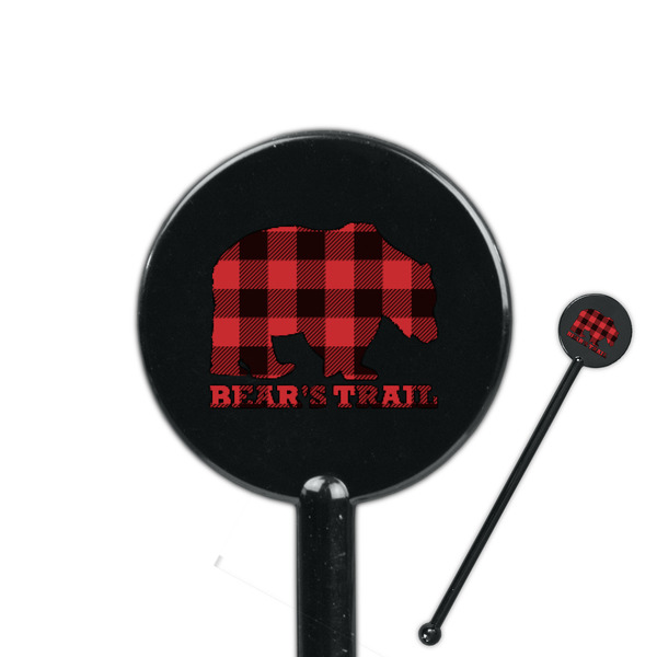 Custom Lumberjack Plaid 5.5" Round Plastic Stir Sticks - Black - Single Sided (Personalized)