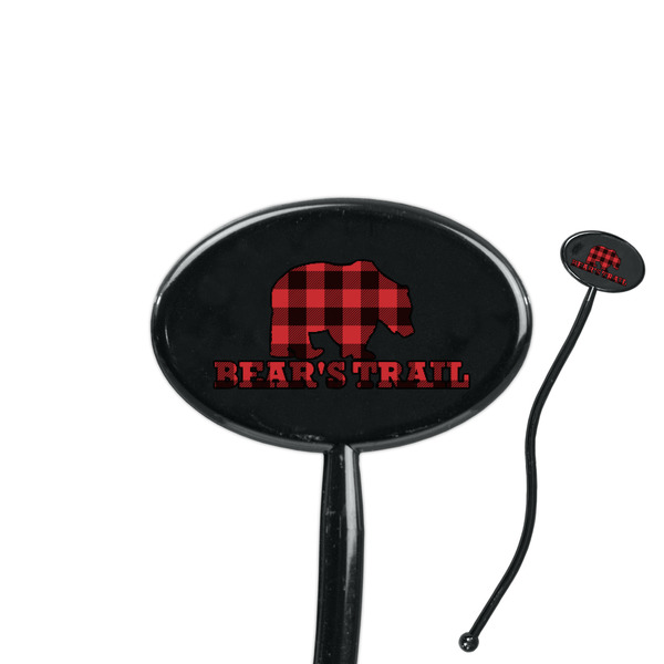 Custom Lumberjack Plaid 7" Oval Plastic Stir Sticks - Black - Double Sided (Personalized)