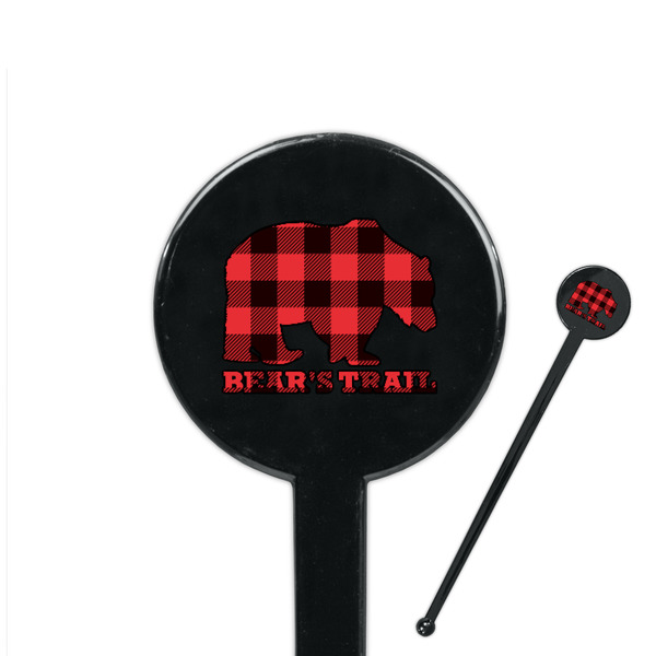 Custom Lumberjack Plaid 7" Round Plastic Stir Sticks - Black - Single Sided (Personalized)