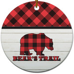 Lumberjack Plaid Round Ceramic Ornament w/ Name or Text