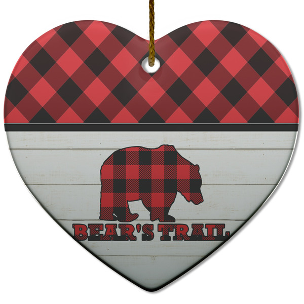 Custom Lumberjack Plaid Heart Ceramic Ornament w/ Name or Text