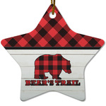 Lumberjack Plaid Star Ceramic Ornament w/ Name or Text