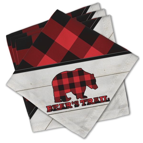 Custom Lumberjack Plaid Cloth Cocktail Napkins - Set of 4 w/ Name or Text