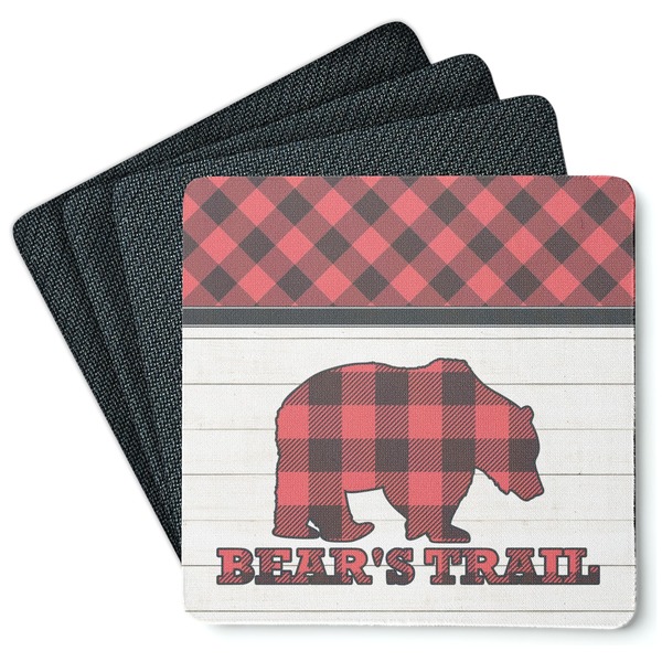 Custom Lumberjack Plaid Square Rubber Backed Coasters - Set of 4 (Personalized)