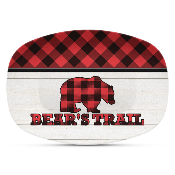 Custom Lumberjack Plaid Plastic Platter - Microwave & Oven Safe Composite Polymer (Personalized)