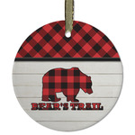 Lumberjack Plaid Flat Glass Ornament - Round w/ Name or Text