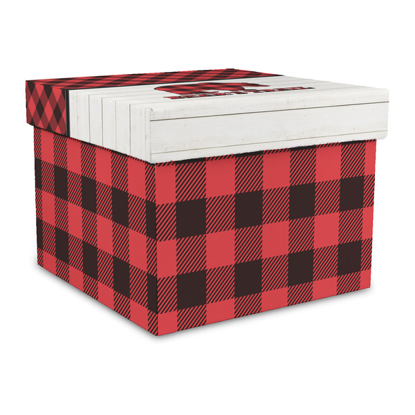 Custom Lumberjack Plaid Gift Box with Lid - Canvas Wrapped - Large (Personalized)