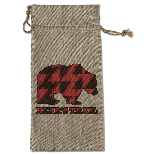 Custom Lumberjack Plaid Large Burlap Gift Bag - Front (Personalized)