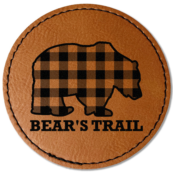 Custom Lumberjack Plaid Faux Leather Iron On Patch - Round (Personalized)