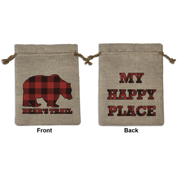 Custom Lumberjack Plaid Medium Burlap Gift Bag - Front & Back (Personalized)