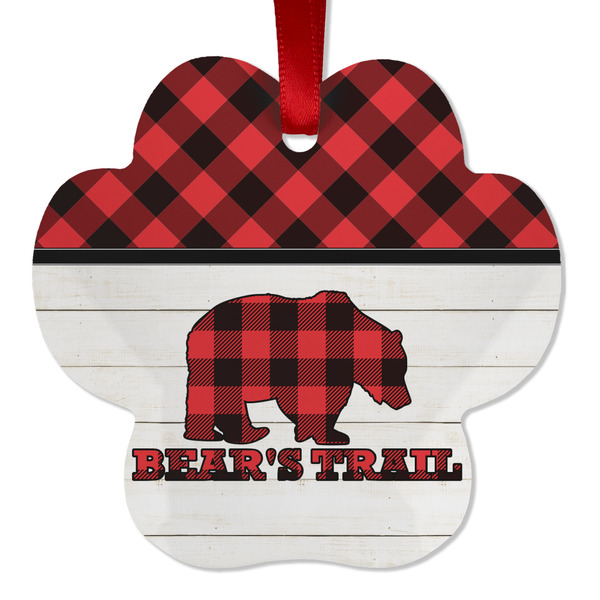 Custom Lumberjack Plaid Metal Paw Ornament - Double Sided w/ Name or Text