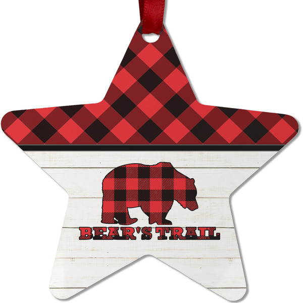 Custom Lumberjack Plaid Metal Star Ornament - Double Sided w/ Name or Text