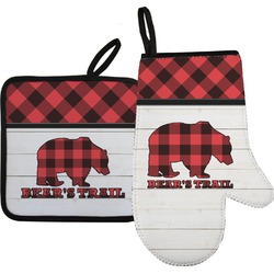 Lumberjack Plaid Oven Mitt & Pot Holder Set w/ Name or Text