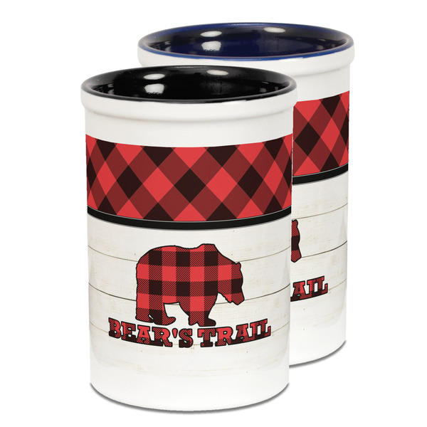 Custom Lumberjack Plaid Ceramic Pencil Holder - Large